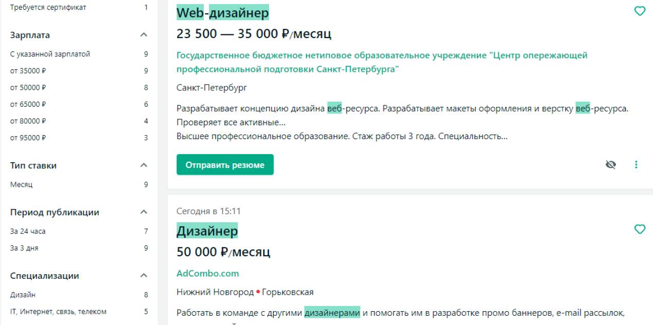 На портале Superjob по той же позиции вилка колеблется от 35 000 до 95 000 рублей, но и выборка гораздо меньше: 14 вакансий по всей России